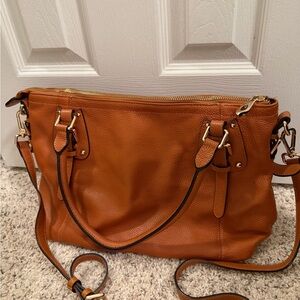 Stunning! Kattee VIP Perfect Pebbled Carmel Brown Leather Shoulder Bag/Satchel